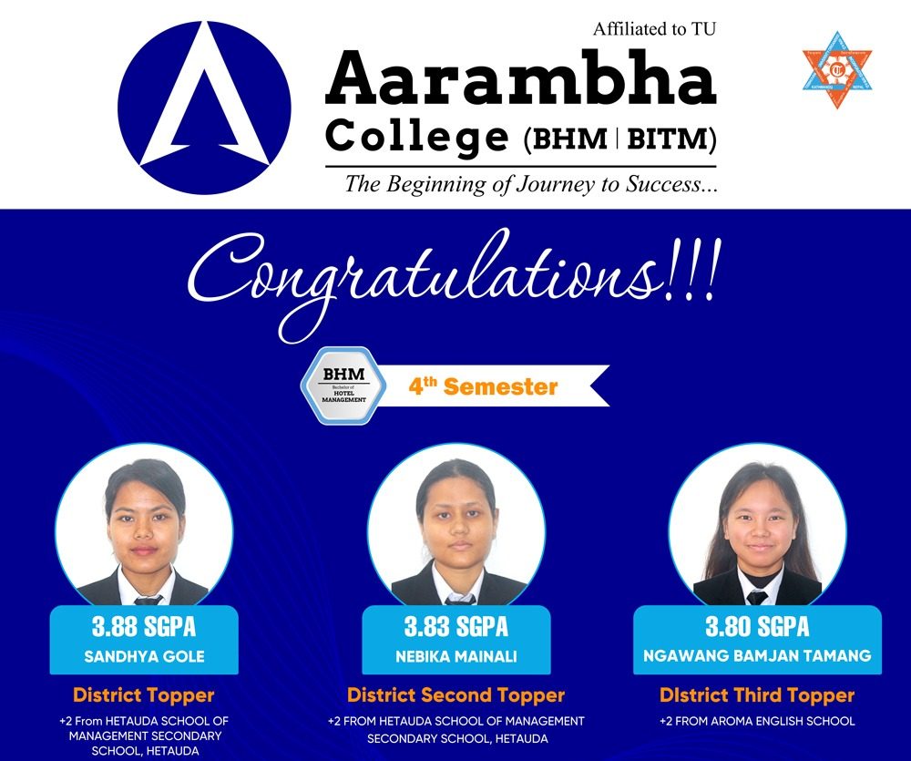 आरम्भ कलेज BHM र BITM मा पुनः जिल्ला टपर
